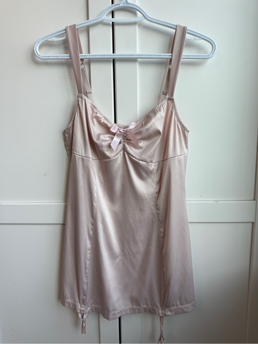 La Senza Y2K Pink Satin Lingerie Chemise Garter Straps Size L